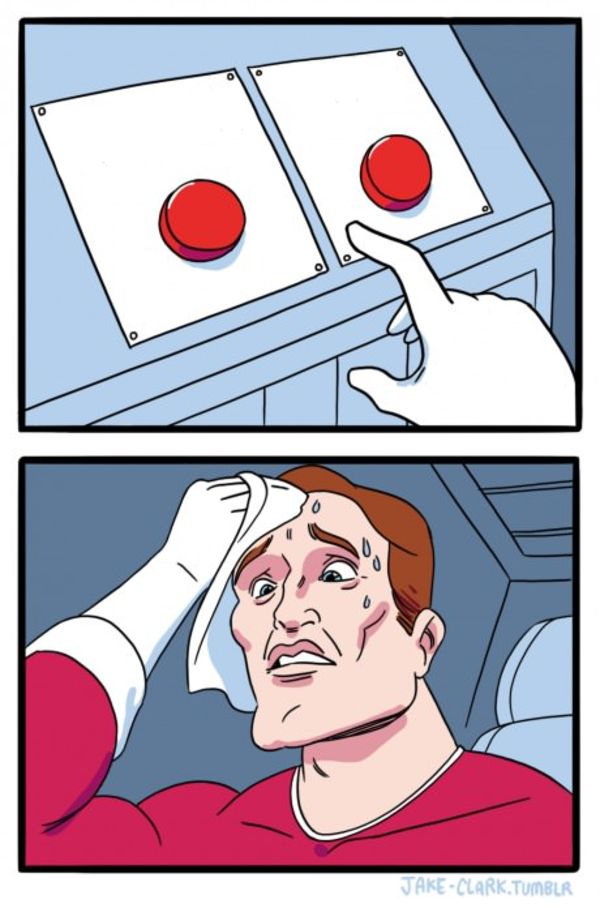 Two Buttons meme about Soylent