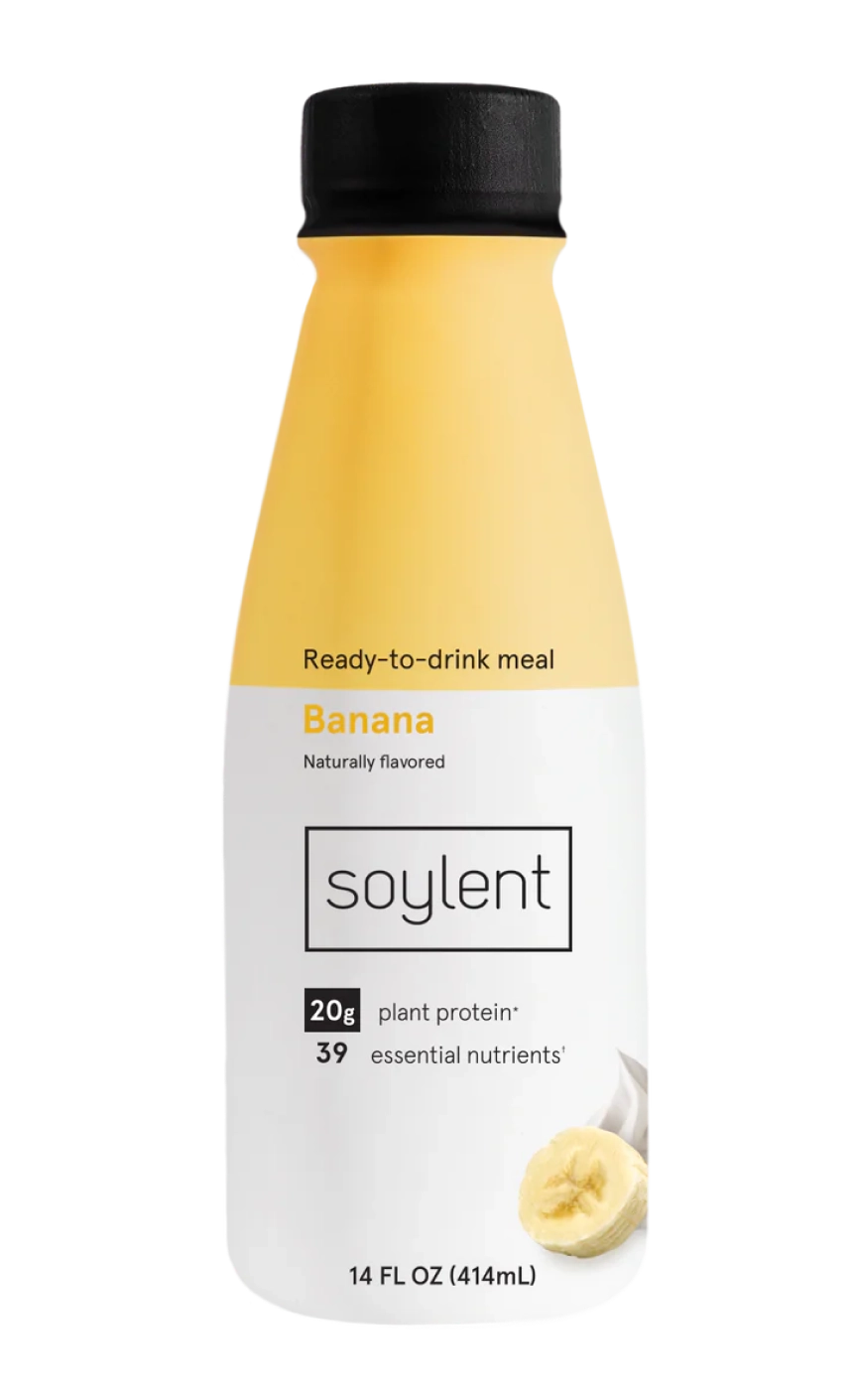 A bottle of Soylent banana