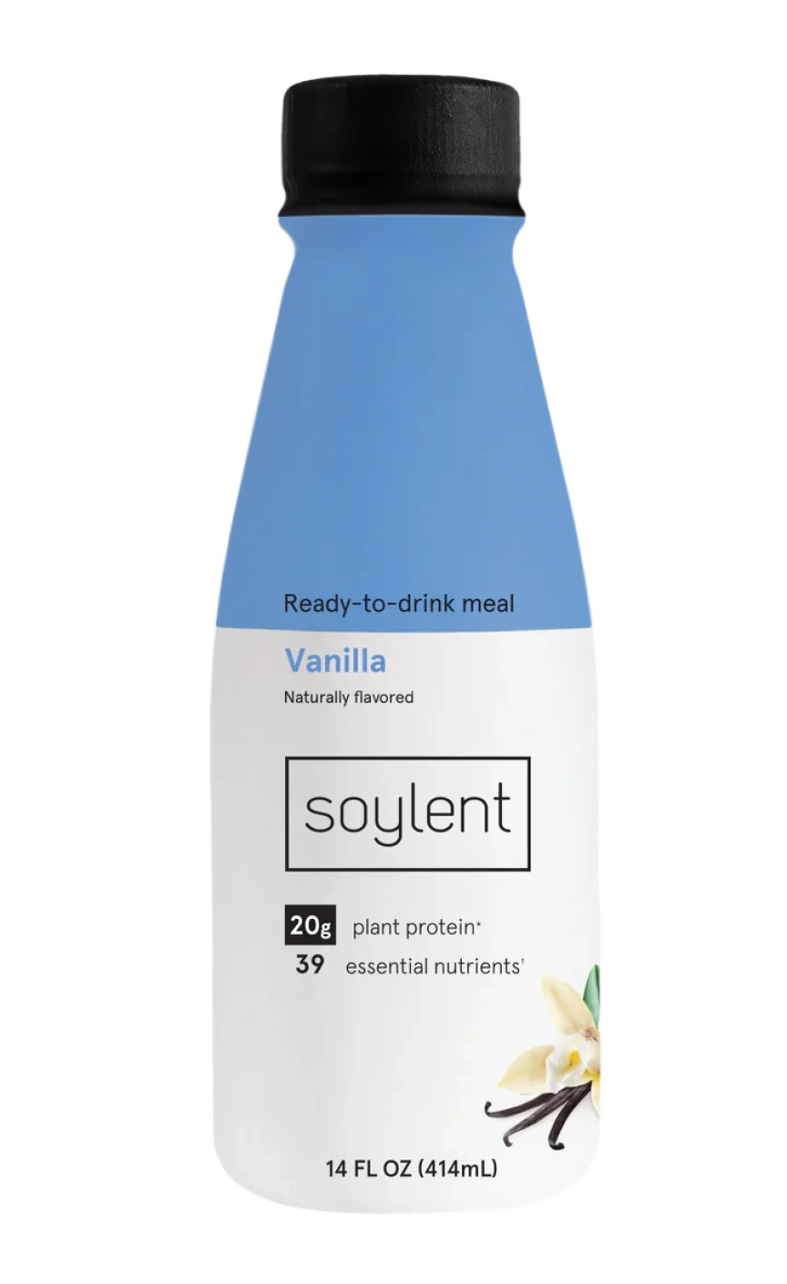 A bottle of Soylent vanilla