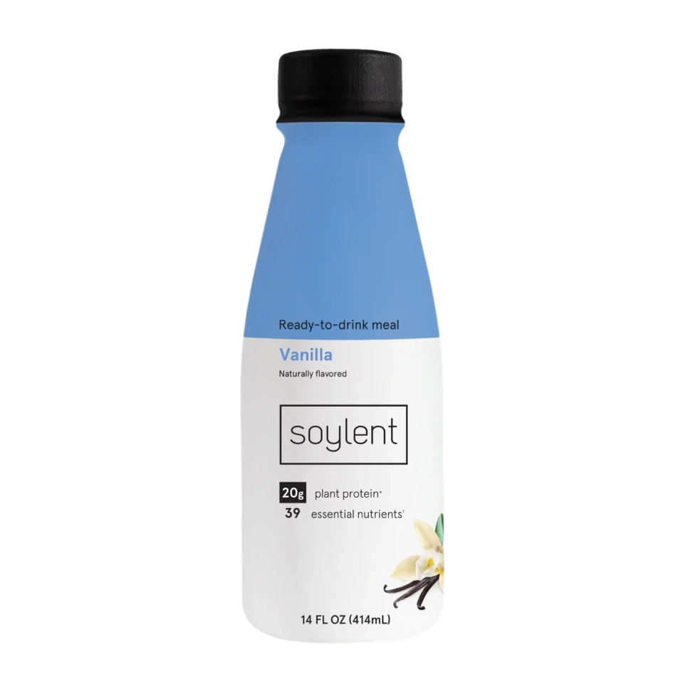 Soylent vanilla bottle with vanilla pods